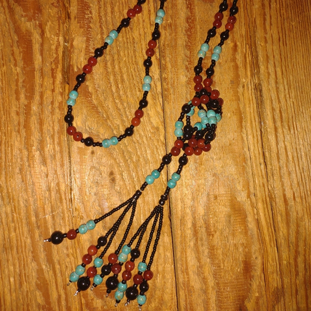 Turquoise and Carnelian Lariat